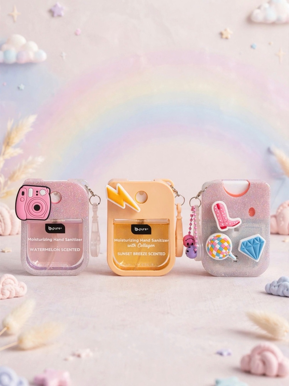 b-pure Pink Glitter Hand Sanitizer Case with Charm - Pink